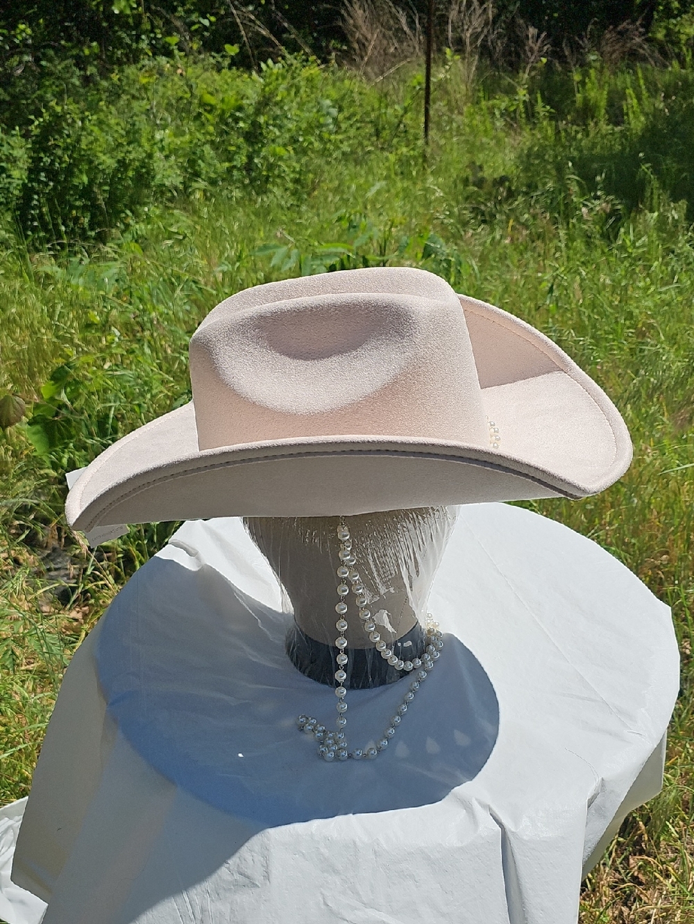 Cato Women's OS Light Pink Western Cowboy Hat with Faux Pearl Accents New - Picture 8 of 13